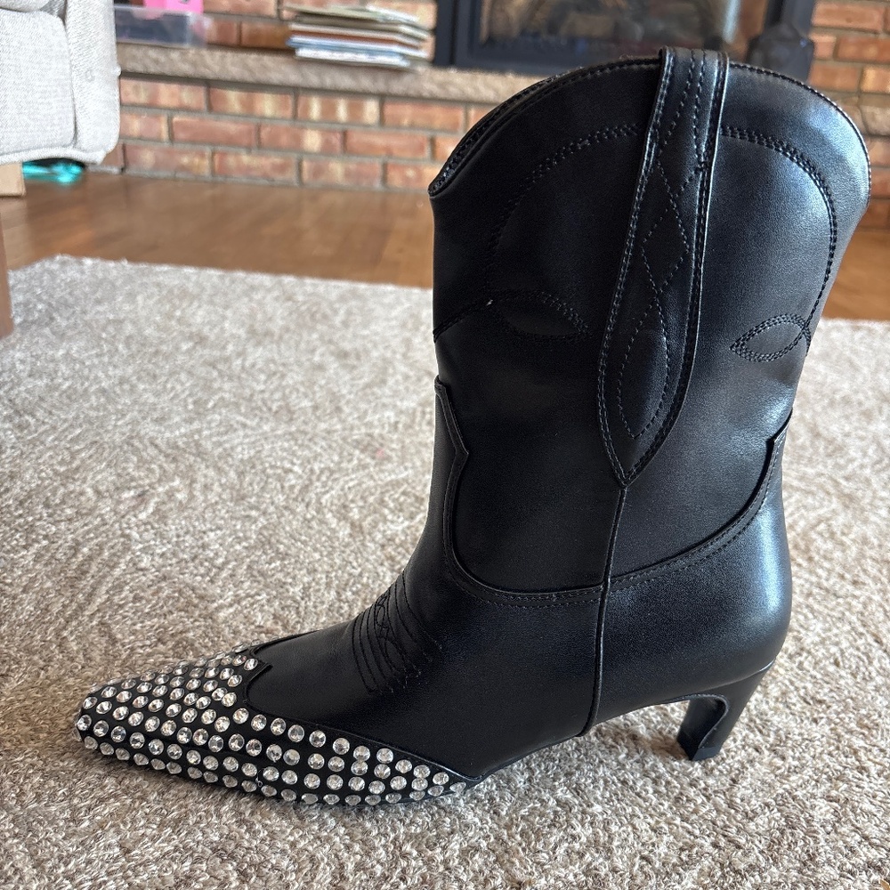Studded Black Leather Ankle Bootie